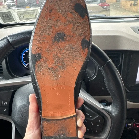 Gucci Horsebit Croc Embossed Leather Loafer Mule – Black – Size 45 - Picture 7 of 8